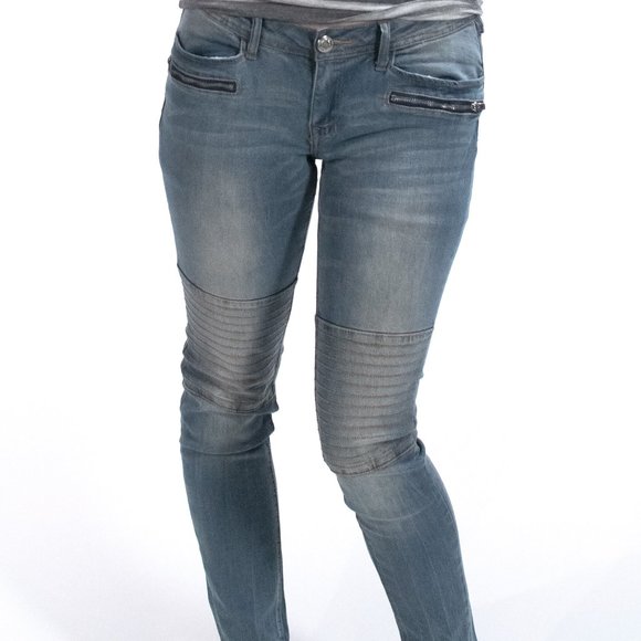 PROJECT EIGHTEEN JEANS: Stone Wash Moto Style Skinny Jeans - Picture 2 of 4